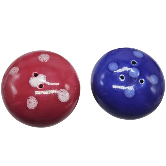 Vintage Ceramic Mushroom Salt & Pepper Shakers Japan Red & Blue Tops - Picture 9 of 11